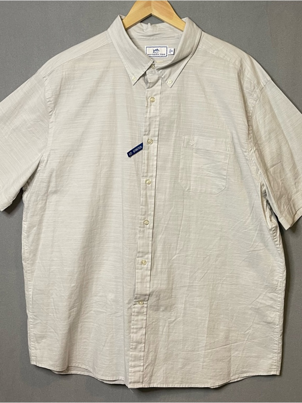 Southern Tide Trim Fit Stretch Button Down Short Sleeve Shirt Beige XXL NWOT